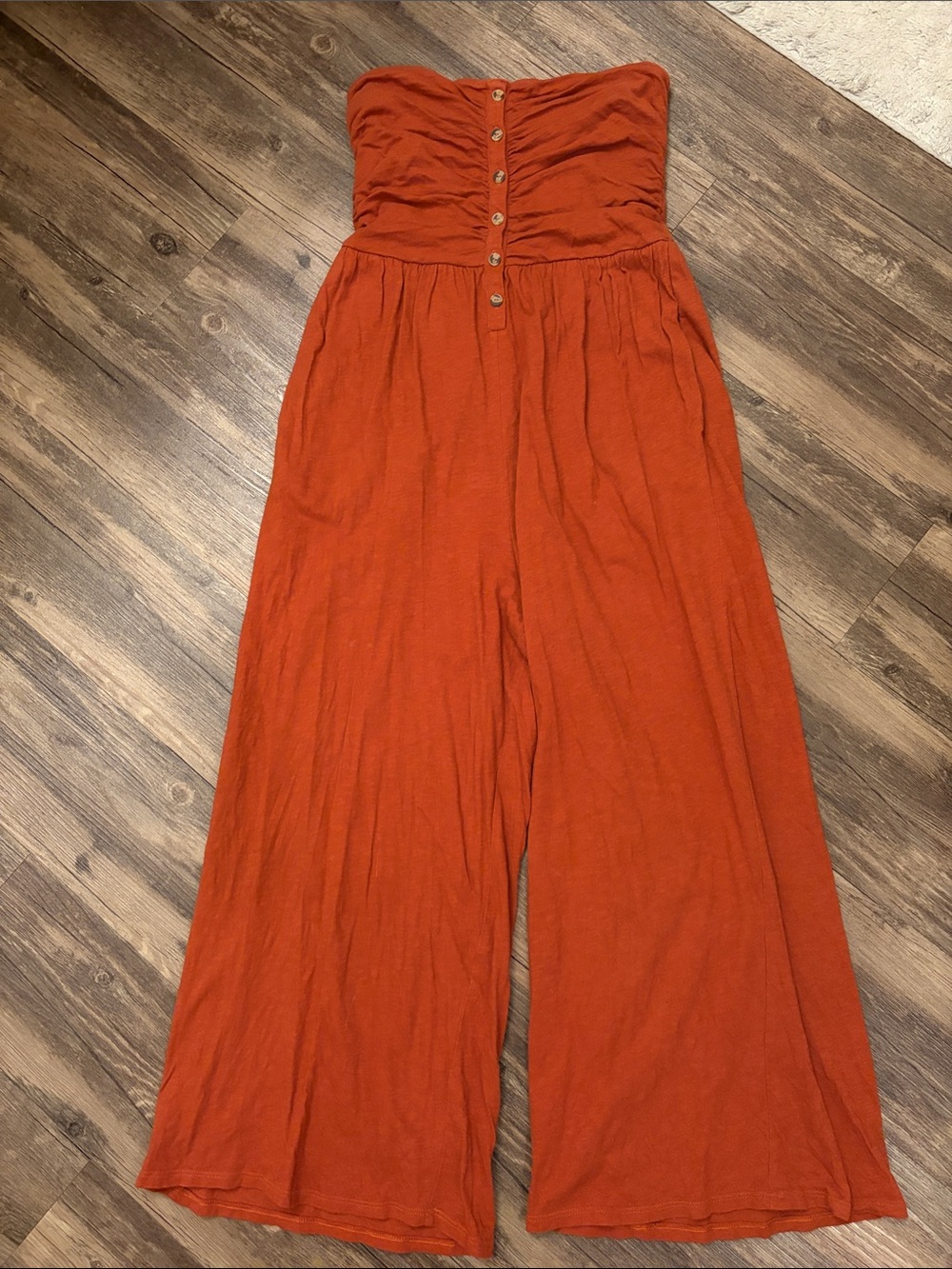 Strapless Wide-Leg Jumpsuit in Burnt Orange